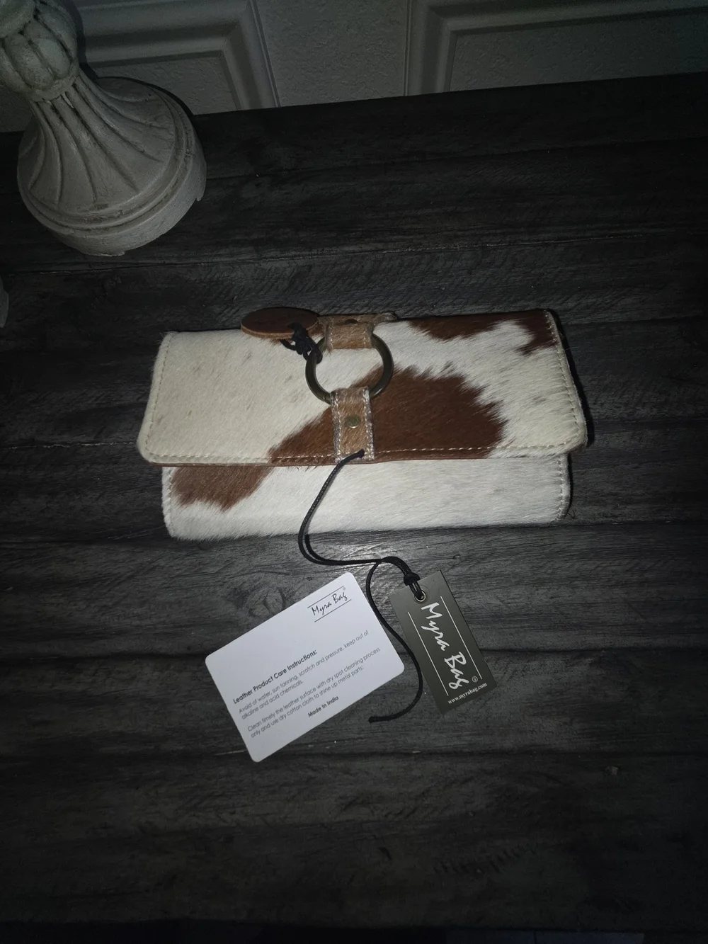 Myra Brown Leather And Calf Hair Organizer Wallet with RFID.